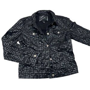 Guess Jeans Glamour Black Patterned Jacket With Button Front & Collared Large